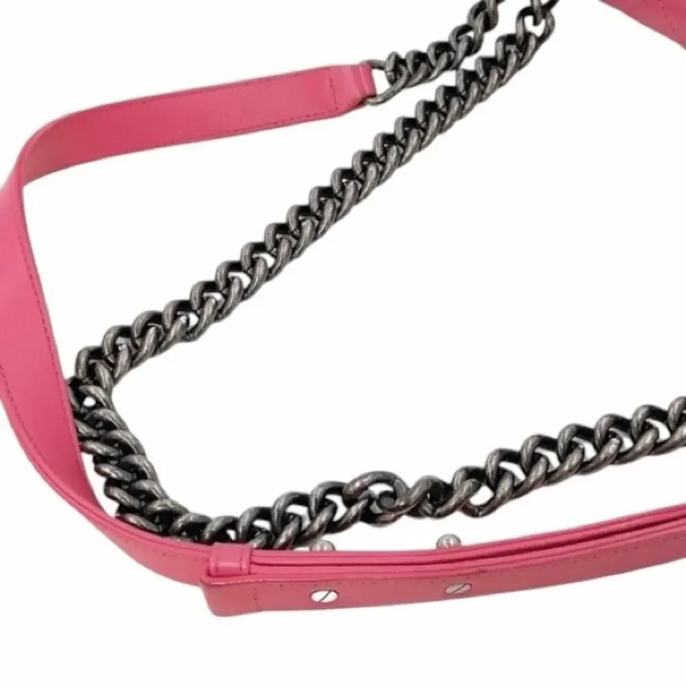 Authentic Chanel Pink Quilted Leather Boy Flap Crossbody Bag